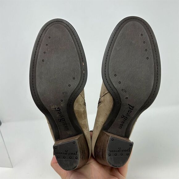 Paul Green Taupe Light Brown Suede Ankle Booties Size 6.5 Casual Block Heel - Picture 9 of 12